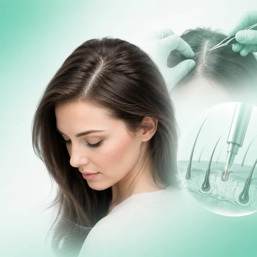 FUE hair transplant for women, donor follicles are taken from a small area, keeping look and length