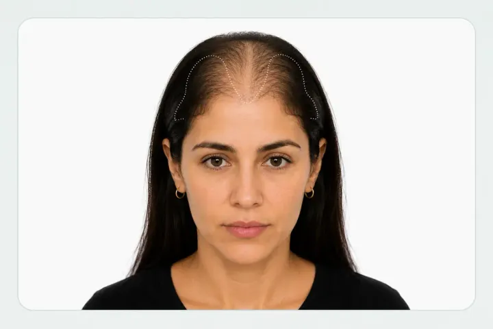 Front view of a patient whose thinning widens towards the front of the part