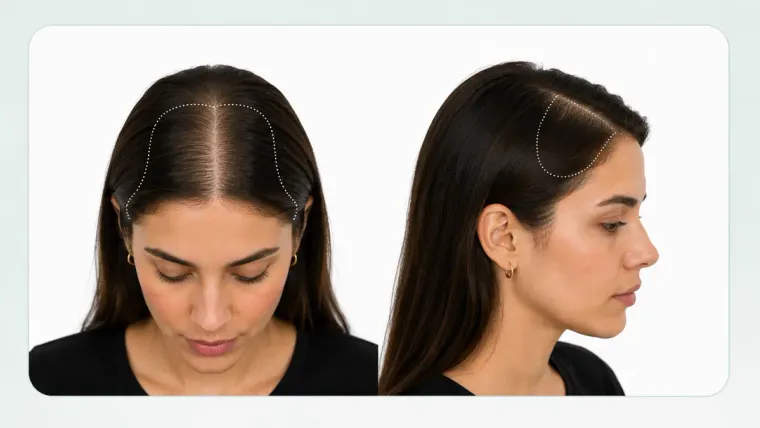 Grade I-1, top of the scalp with the part line barely wider than normal