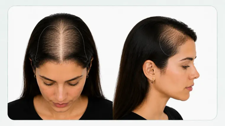 Grade II-1, top of the scalp with pronounced diffuse thinning over the crown