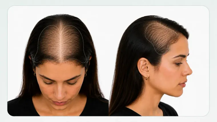 Grade II-2, top of the scalp with extensive thinning and scalp clearly visible