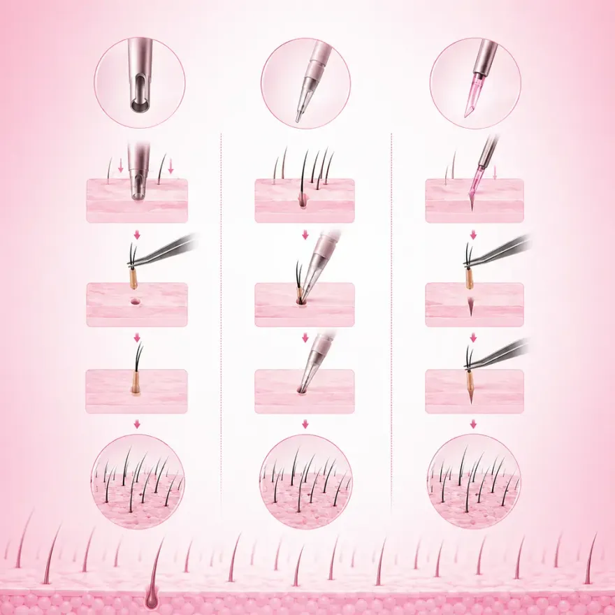 Diagram of follicular miniaturisation, the process behind the loss of density in female pattern hair loss