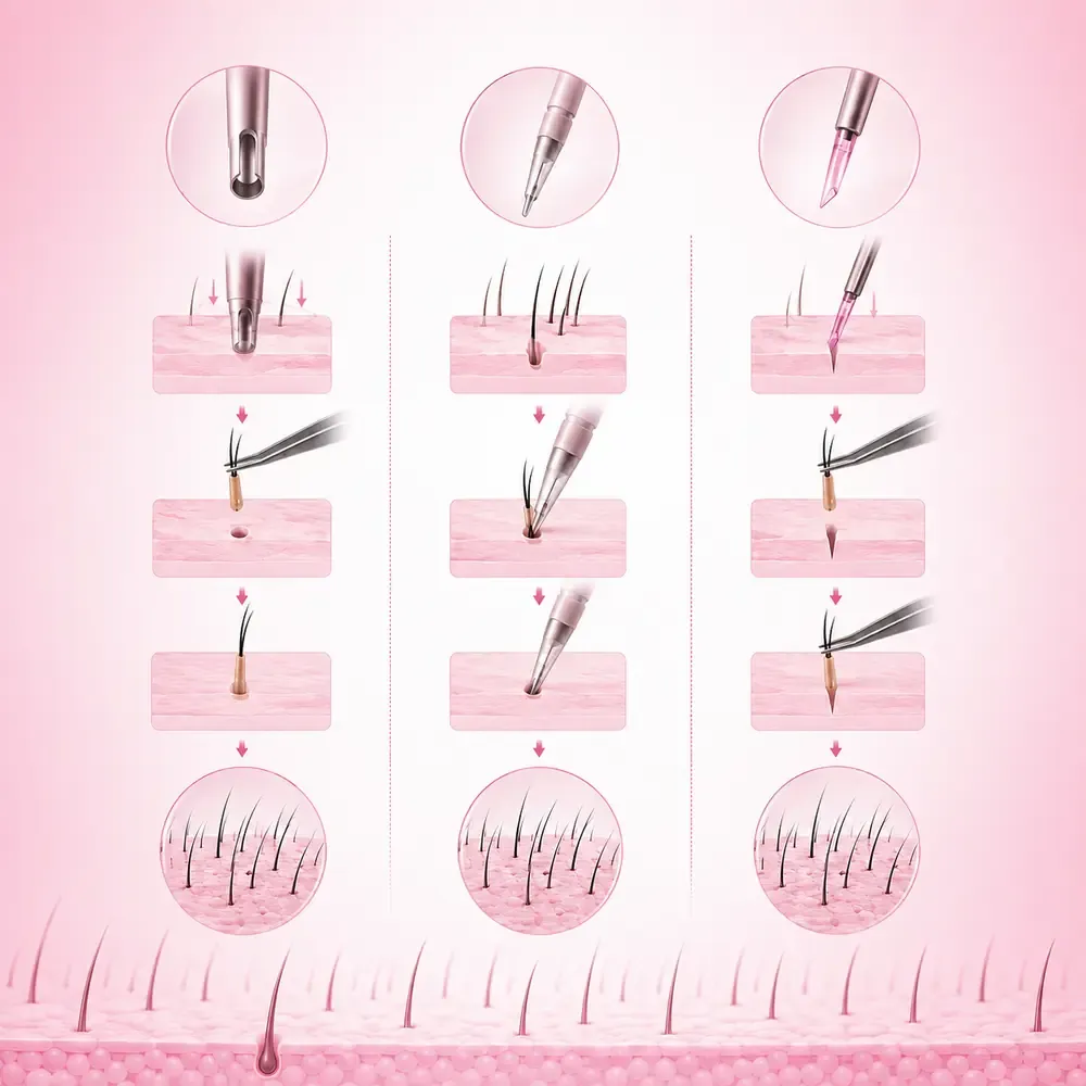 Diagram of follicular miniaturisation, the process behind the loss of density in female pattern hair loss