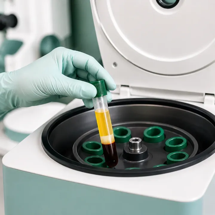 Step 2 of PRP, the sample spins in a centrifuge to separate the platelet-rich plasma